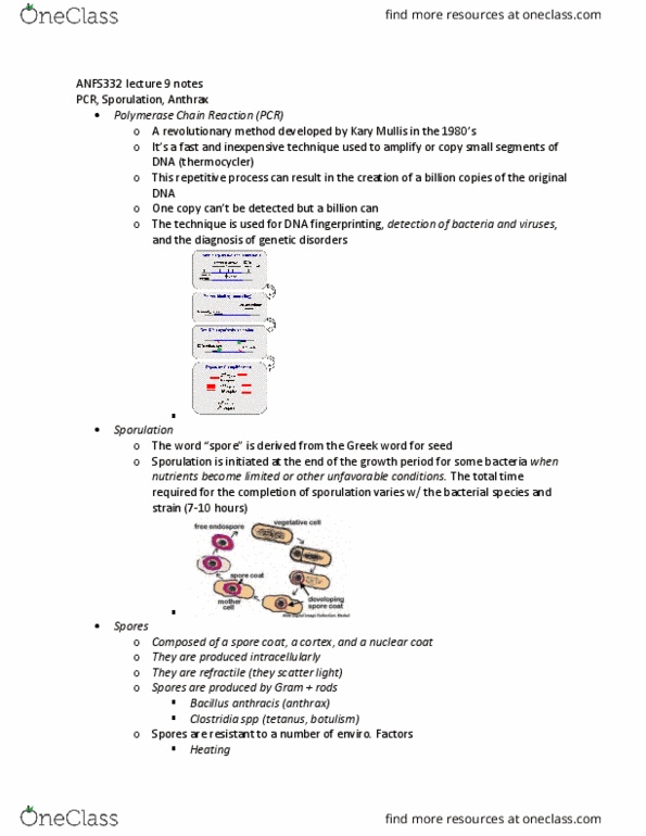 ANFS332 Lecture Notes - Lecture 9: Polymerase Chain Reaction, Kary Mullis, Dna Profiling thumbnail