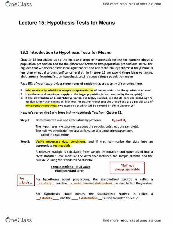 STATS 250 Lecture Notes - Lecture 15: Null Hypothesis, Statistical Hypothesis Testing, Confidence Interval thumbnail