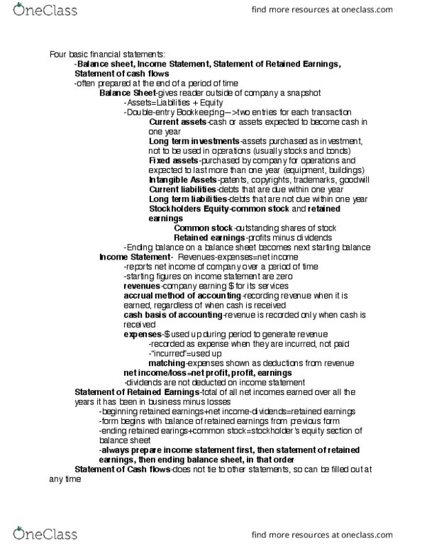 BUS-A 100 Chapter Notes - Chapter 2: Retained Earnings, Basis Of Accounting, Balance Sheet thumbnail