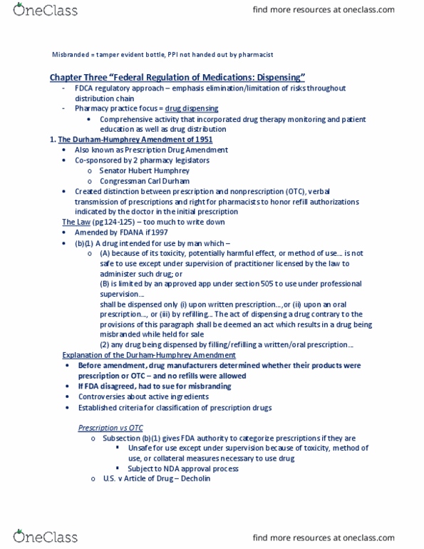 PHP 316 Lecture Notes - Lecture 10: Prescription Drug Marketing Act, Medical Prescription, Pharmacy thumbnail