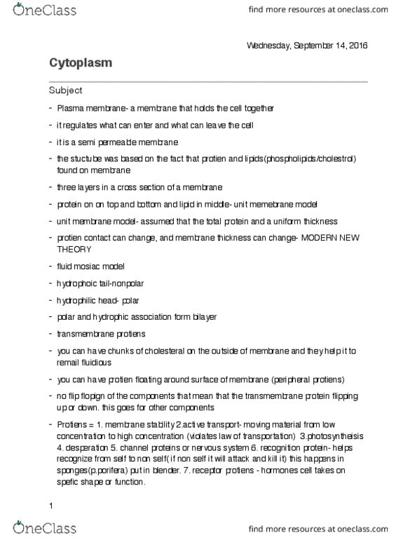 BIOL 102 Lecture Notes - Lecture 5: Transmembrane Protein, Cell Membrane, Nuclear Pore thumbnail