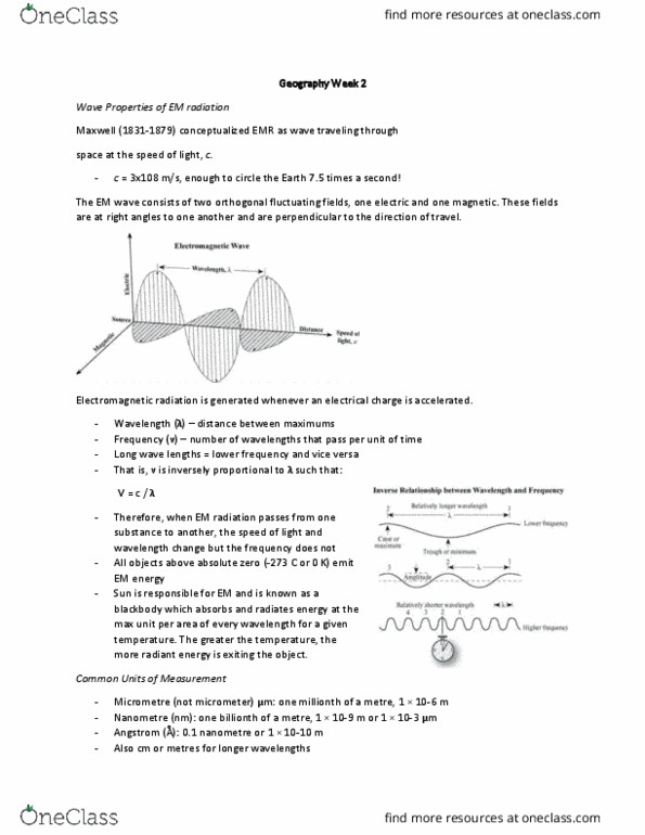 GEOG 2420 Lecture Notes - Lecture 2: Remote Sensing Systems, Electromagnetic Spectrum, Spectral Resolution thumbnail