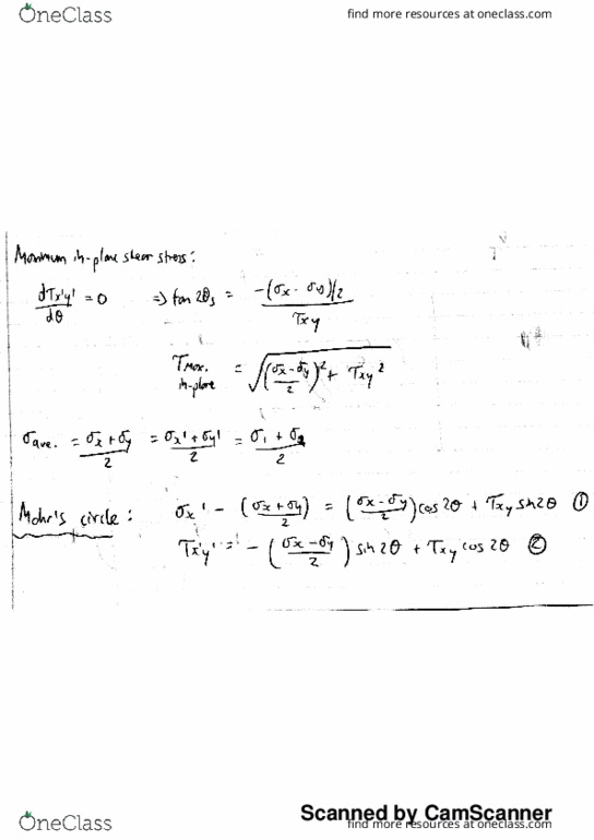MECHENG 211 Lecture 30: Wei Lu ME 211 Lecture 30 Notes - Mohr's Circle thumbnail