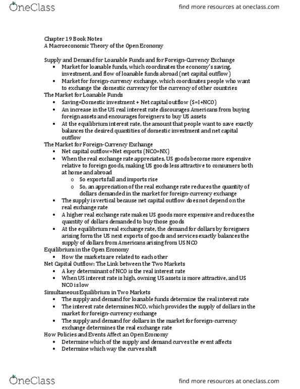 ECONOM 1015 Chapter Notes - Chapter 19: Exchange Rate, Loanable Funds, Real Interest Rate thumbnail