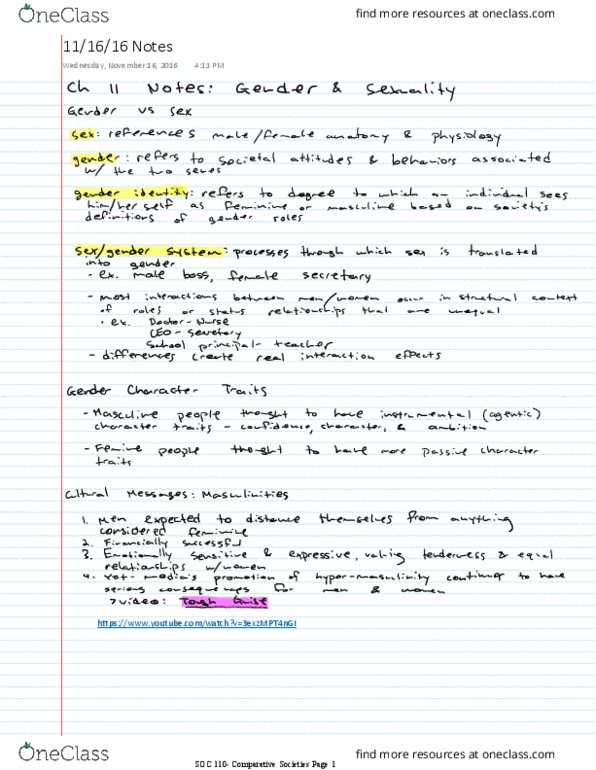 SOC 110 Lecture 14: 11/16/16 Notes (Ch11) thumbnail