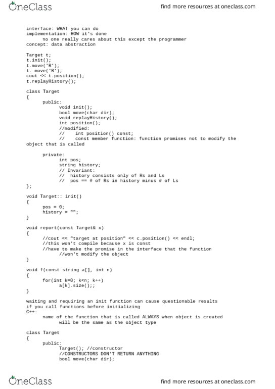 COM SCI 31 Lecture Notes - Lecture 19: Type Class, Init, Undefined Behavior thumbnail