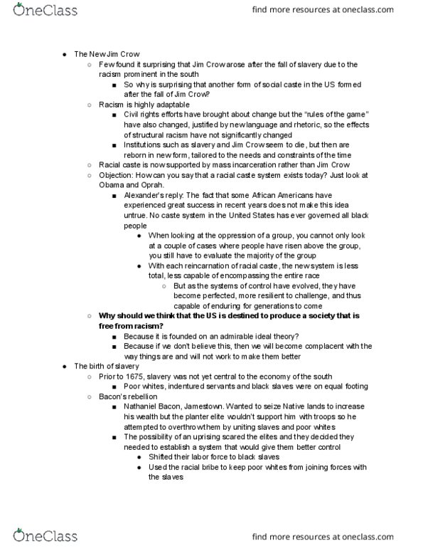 CAS PH 150 Lecture Notes - Lecture 20: The New Jim Crow, Thirteenth Amendment To The United States Constitution, Fourteenth Amendment To The United States Constitution thumbnail