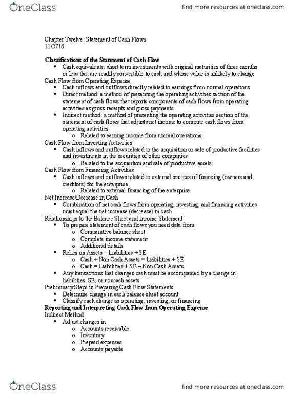 ACCT1021 Chapter Notes - Chapter 12: Income Statement, Deferral, Common Stock thumbnail