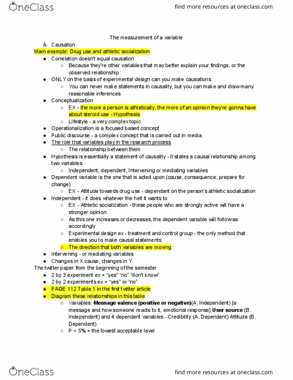 CMN 2101 Lecture Notes - Lecture 7: Dependent And Independent Variables, Design Of Experiments, Operationalization thumbnail