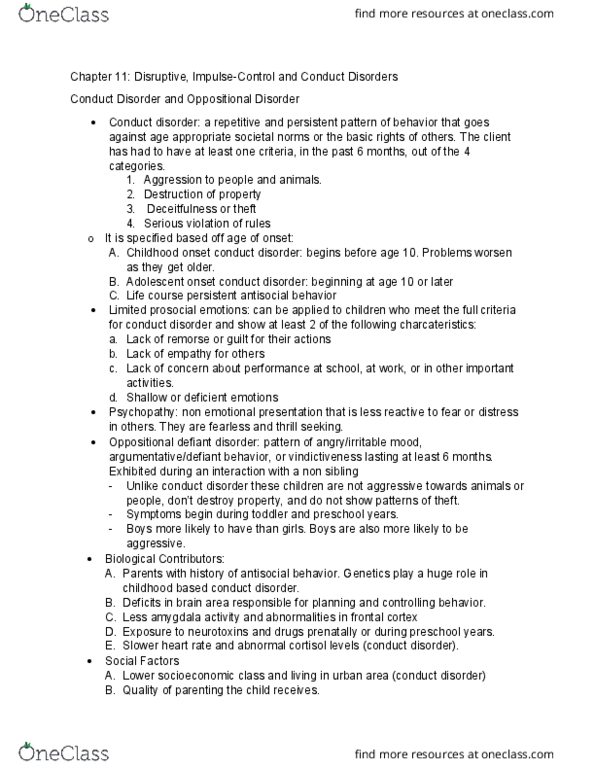 CLP-4143 Chapter Notes - Chapter 11: Oppositional Defiant Disorder, Conduct Disorder, Abusive Power And Control thumbnail