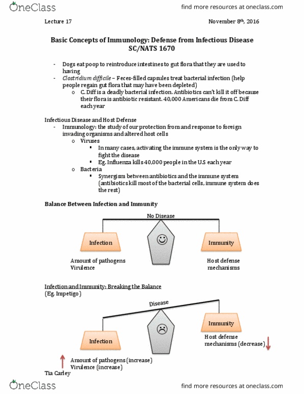 NATS 1670 Lecture Notes - Lecture 17: Cytokine Storm, Autoimmune Disease, Clostridium thumbnail