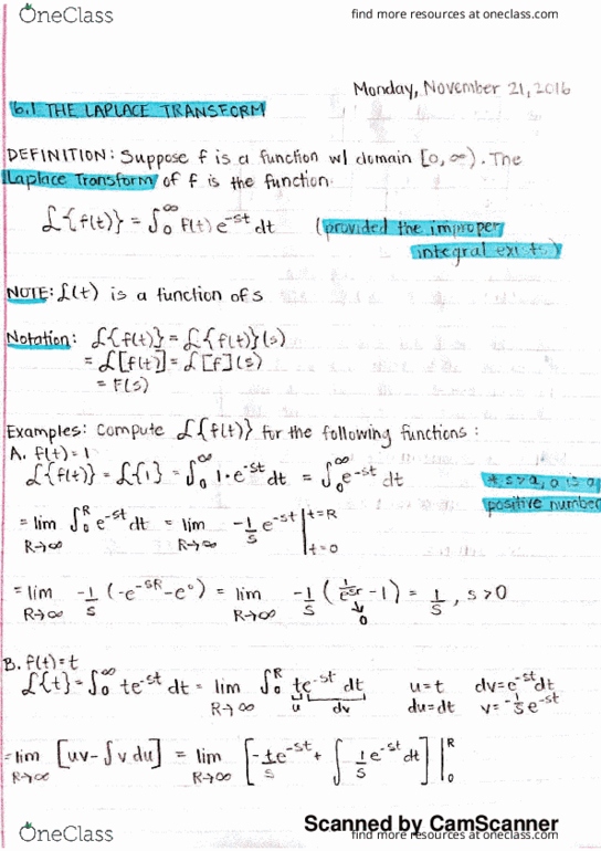 MATH 20D Lecture 23: The Laplace Transform + Solutions to Initial Value Problems thumbnail