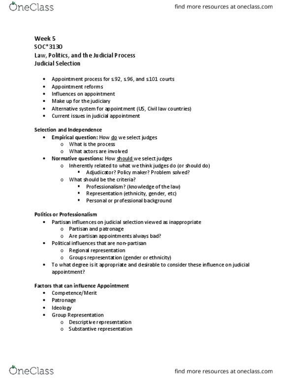 POLS 3130 Lecture Notes - Lecture 5: Supreme Court Act, Visible Minority, Underrepresented Group thumbnail