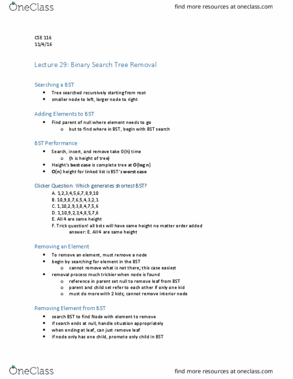 CSE 116 Lecture Notes - Lecture 29: Null Set, Linked List thumbnail