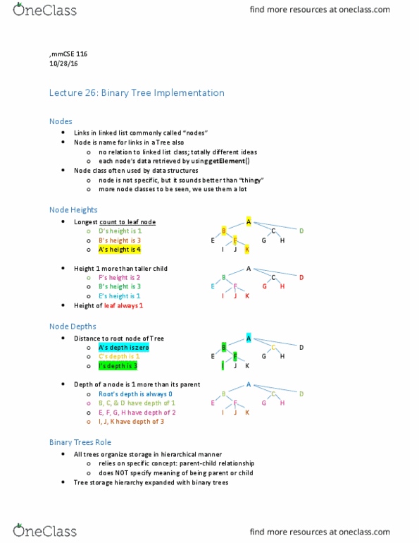 CSE 116 Lecture Notes - Lecture 26: Binary Tree, Memory Hierarchy, Linked List thumbnail
