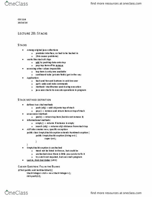CSE 116 Lecture Notes - Lecture 20: Mutator Method, Linked List, Code Reuse thumbnail