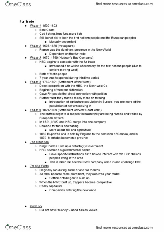 INDIGST 1A03 Lecture Notes - Lecture 7: North West Company, Treaty 3, Social Class thumbnail