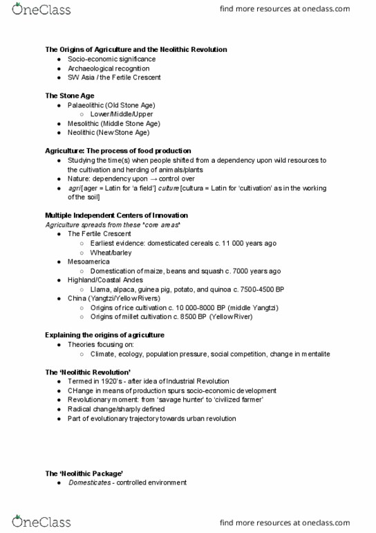 ANTHROP 1AA3 Lecture Notes - Lecture 12: Neolithic, Paleolithic, Neolithic Revolution thumbnail