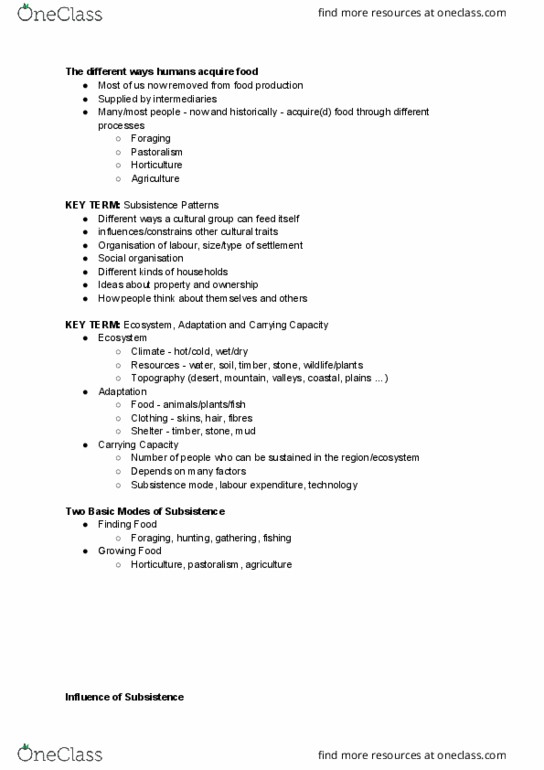 ANTHROP 1AA3 Lecture Notes - Lecture 10: Ecological Niche, Pastoralism, Key Food thumbnail