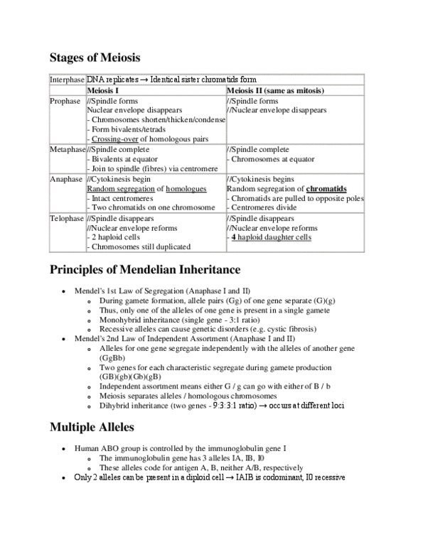 BIOL 1003 Lecture Notes - Gamete, Abo Blood Group System, Nuclear Membrane thumbnail