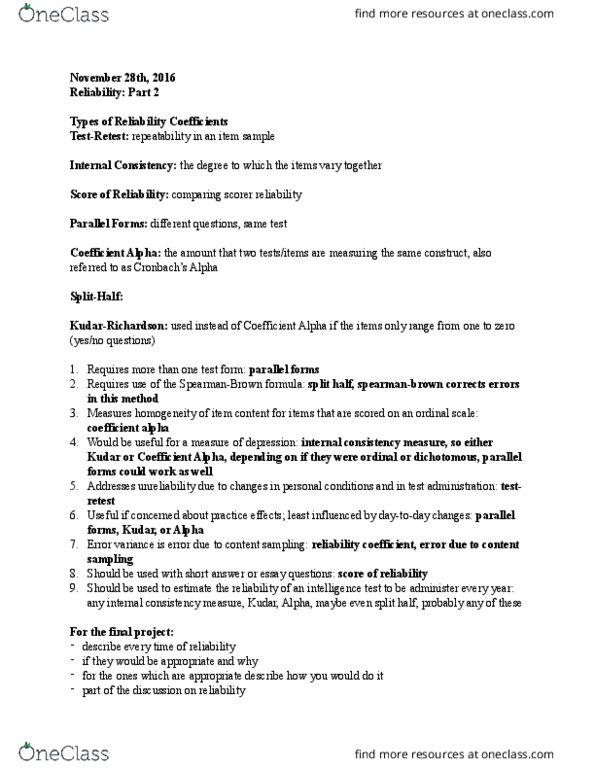 PSY 3307 Lecture Notes - Lecture 11: Inter-Rater Reliability, Level Of Measurement, Standard Deviation thumbnail