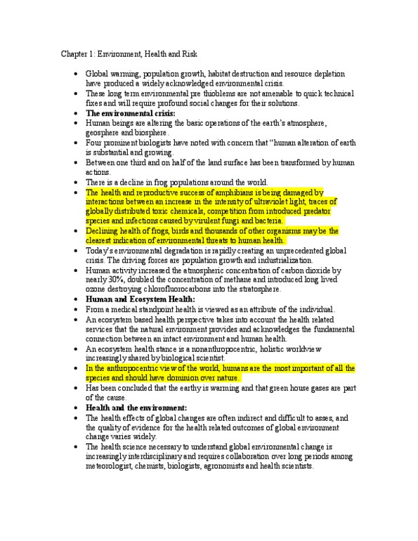 ENH 121 Chapter Notes - Chapter 1: Environmental Hazard, Exposure Assessment, Meteorology thumbnail