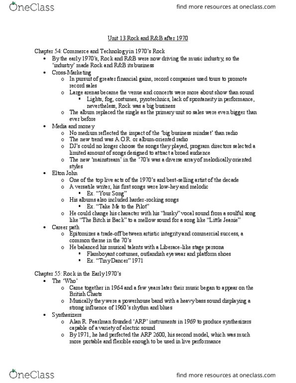 MU 150 Lecture Notes - Lecture 13: Stevie Wonder, Arp 2600, Arp Instruments thumbnail