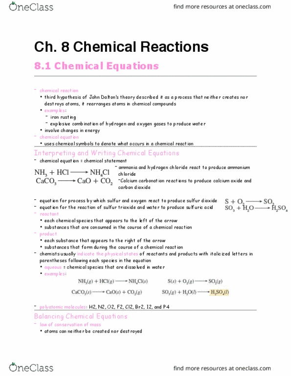CHEM 1111 Chapter Notes - Chapter 8: Sulfur Dioxide, Ammonium Chloride, Combustion Analysis thumbnail