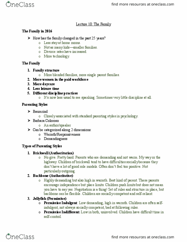 PSYC 2500 Lecture Notes - Lecture 10: Parenting Styles, Diana Baumrind, Social Skills thumbnail