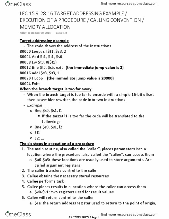 CSCE 2214 Lecture Notes - Lecture 15: Calling Convention, Program Counter thumbnail