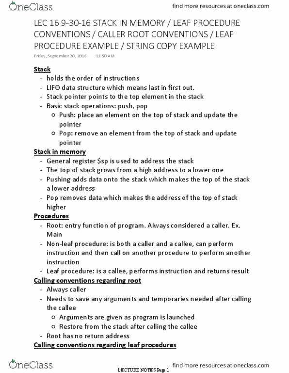 CSCE 2214 Lecture Notes - Lecture 16: Call Stack thumbnail