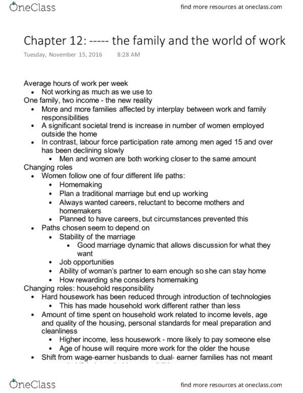 PSY 3123 Lecture Notes - Lecture 12: Nuclear Family, Telecommuting, Flextime thumbnail