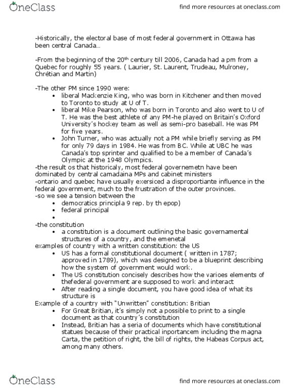 POLS 2003 Lecture Notes - Lecture 4: Canada Act 1982, United States Constitution, Responsible Government thumbnail