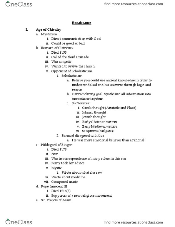 HS 111 Lecture Notes - Lecture 20: Albigensian Crusade, Scholasticism, Catharism thumbnail