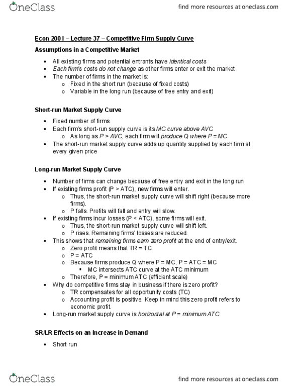 ECON 200 Lecture 37: Competitive Markets Supply Curve thumbnail