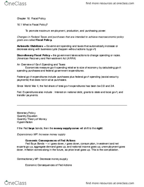 CAS EC 102 Lecture Notes - Lecture 34: American Recovery And Reinvestment Act Of 2009, Government Spending, Money Supply thumbnail