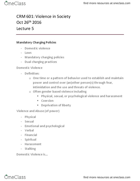 CRM 601 Lecture Notes - Lecture 5: Posttraumatic Stress Disorder, Social Isolation, Eating Disorder thumbnail