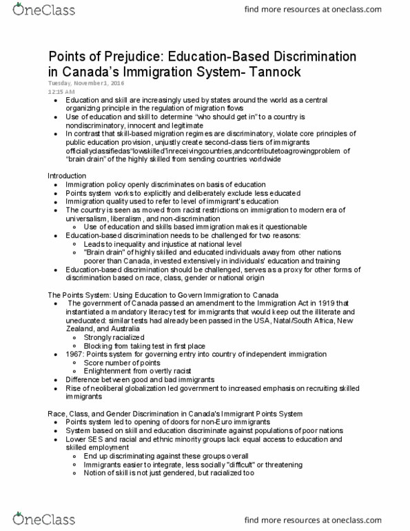 SOC375H5 Chapter Notes - Chapter 8: Immigration Policy, Literacy Test, Neoliberalism thumbnail