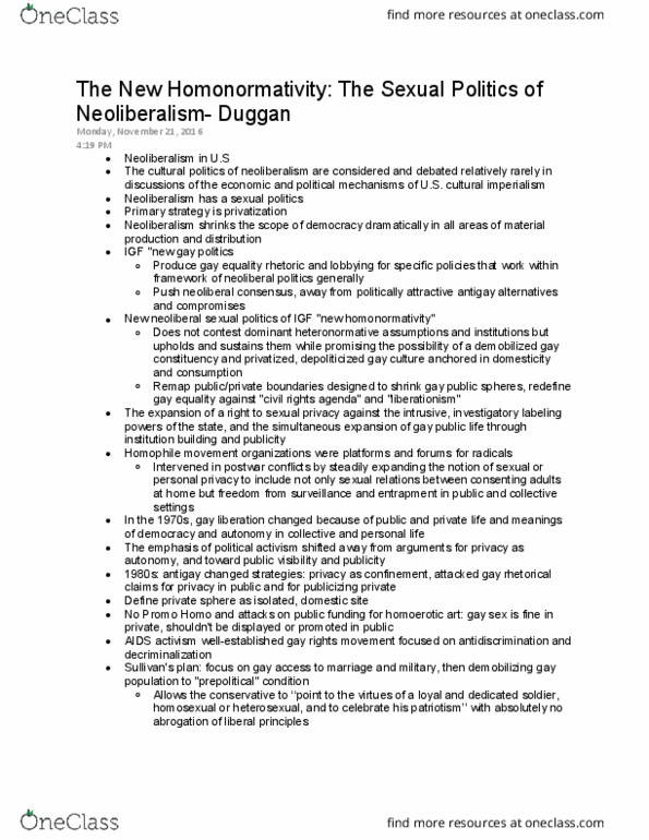 SOC359H5 Chapter Notes - Chapter 10: Sexual Politics, Gay Liberation, Neoliberalism thumbnail
