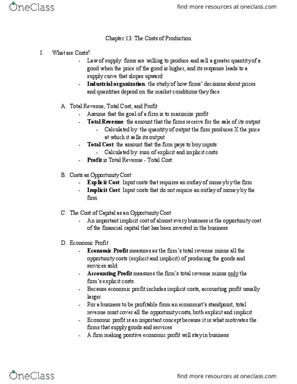 ECON 160 Chapter Notes - Chapter 13: Average Cost, Average Variable Cost, Marginal Cost thumbnail