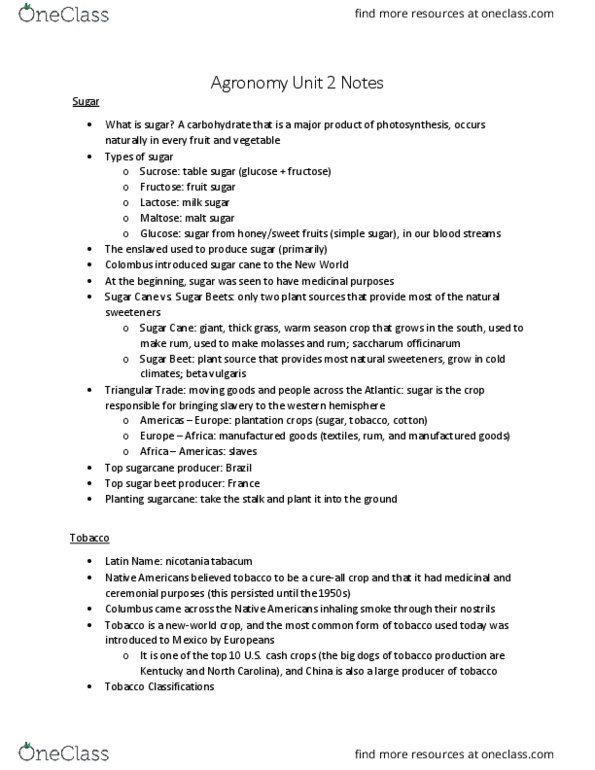 AGRO 1001 Lecture Notes - Lecture 2: Cottonseed Oil, Gros Michel Banana, Beta Vulgaris thumbnail