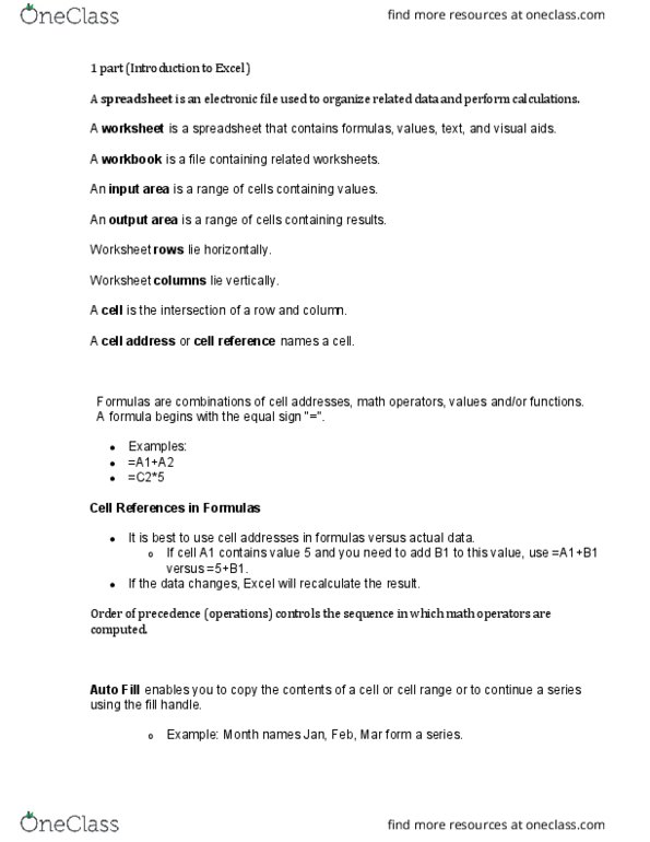 BTM 200 Chapter 9: excel notes thumbnail