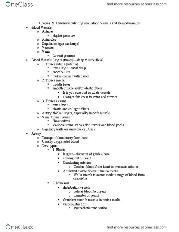 PHYSIOL 335 Chapter Notes - Chapter 12: Tunica Externa, Varicose Veins, Tunica Media thumbnail