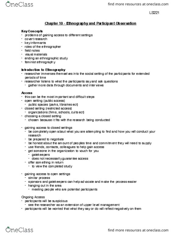 LS221 Chapter Notes - Chapter 10: Ethnography, Root Mean Square thumbnail