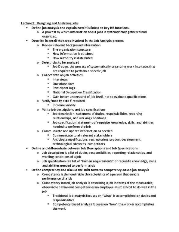MHR 523 Lecture Notes - Lecture 2: Job Analysis, Job Design thumbnail