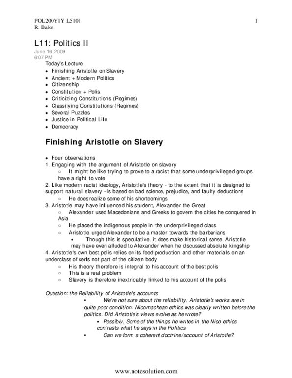 POL200Y1 Lecture : notes thumbnail