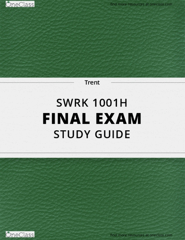 SWRK 1001H Lecture 13: [SWRK 1001H] - Final Exam Guide - Everything you need to know! (43 pages long) thumbnail