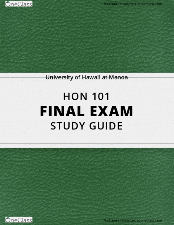 [HON 101] Final Exam Guide Everything you need to know! (25 pages