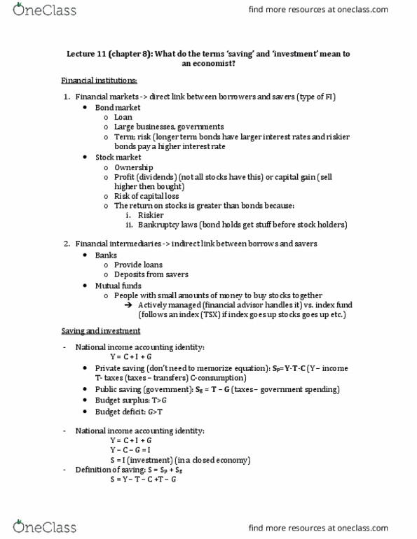 ECON 1BB3 Lecture Notes - Lecture 11: Stock Market, Bond Market, Autarky thumbnail