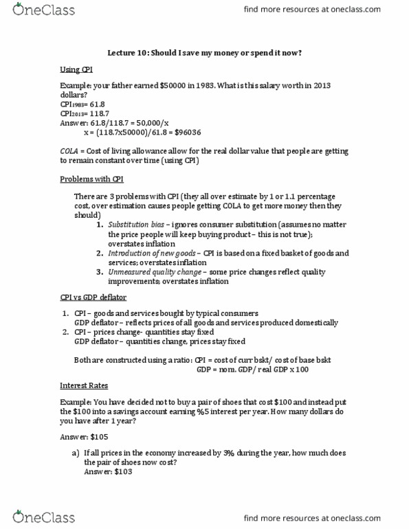 ECON 1BB3 Lecture Notes - Lecture 10: Gdp Deflator, Interest Rate, Real Interest Rate thumbnail